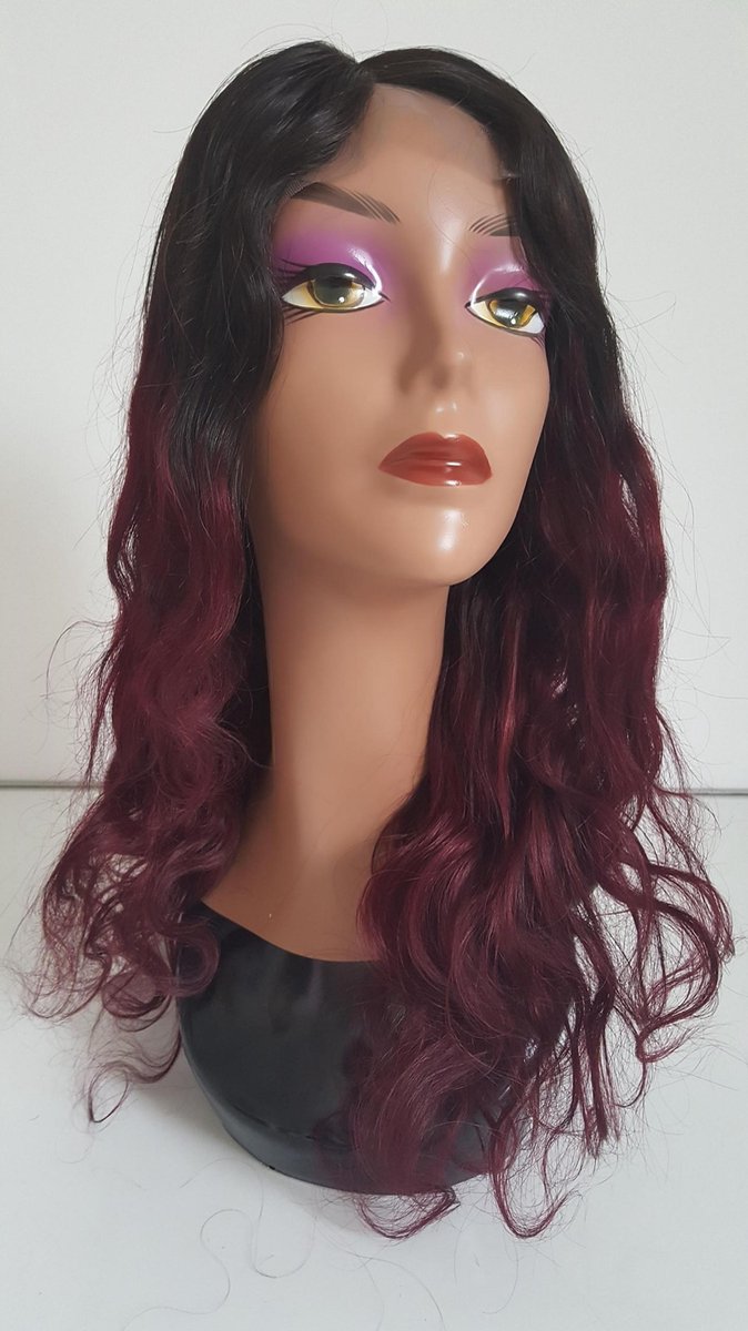 Braziliaanse Remy pruik 16 inch - real human hair - bruine en donkerrode golf haren - Braziliaanse pruik - echt menselijke haren - met kleine (