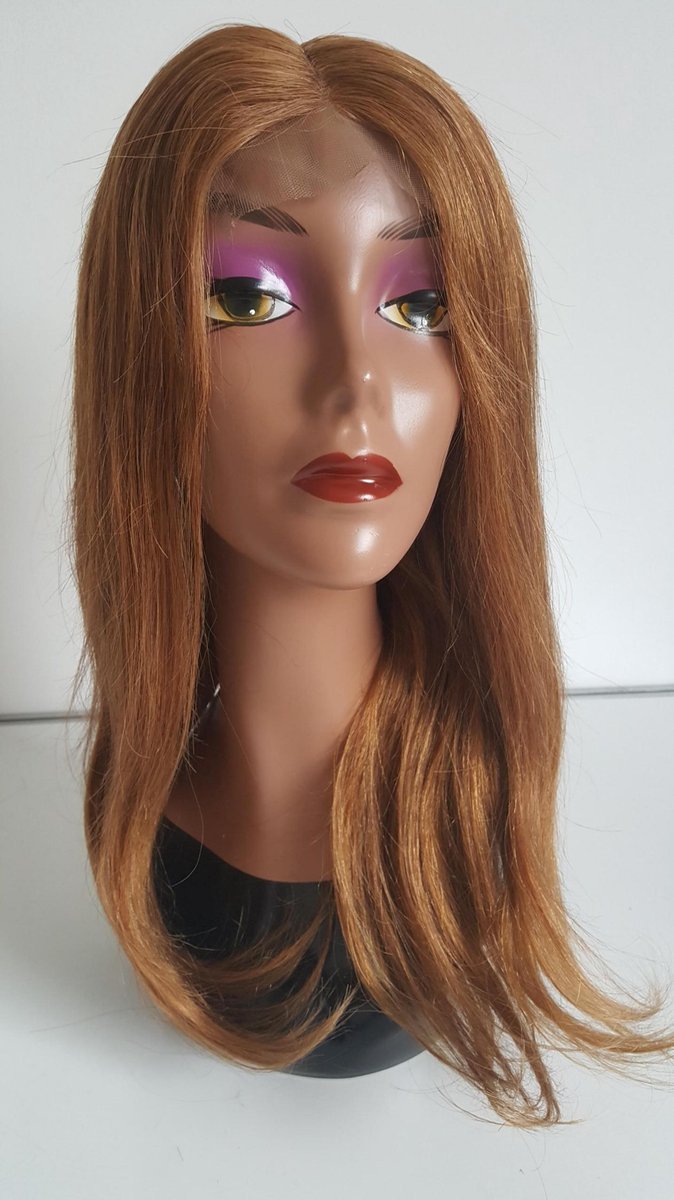 Braziliaanse Remy pruik 18 inch - real human hair - kastanjebruine rechte haren - Braziliaanse pruik - echt menselijke haren - met kleine (