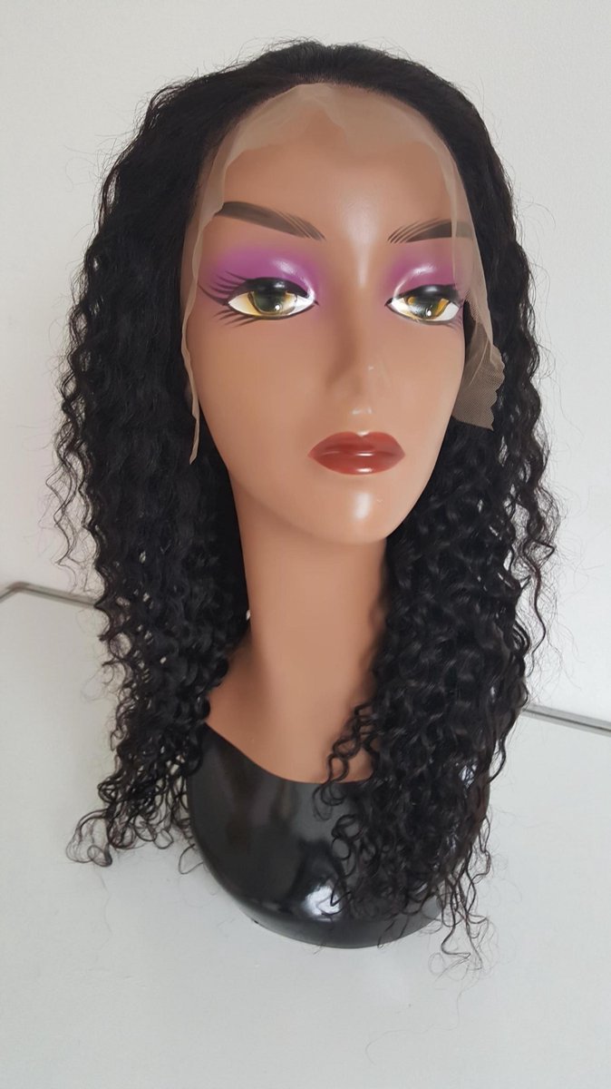 Braziliaanse Remy pruik 20 inch - real human hair - donkerbruine diepe golf haren - Braziliaanse pruik - echt menselijke haren - met kleine (