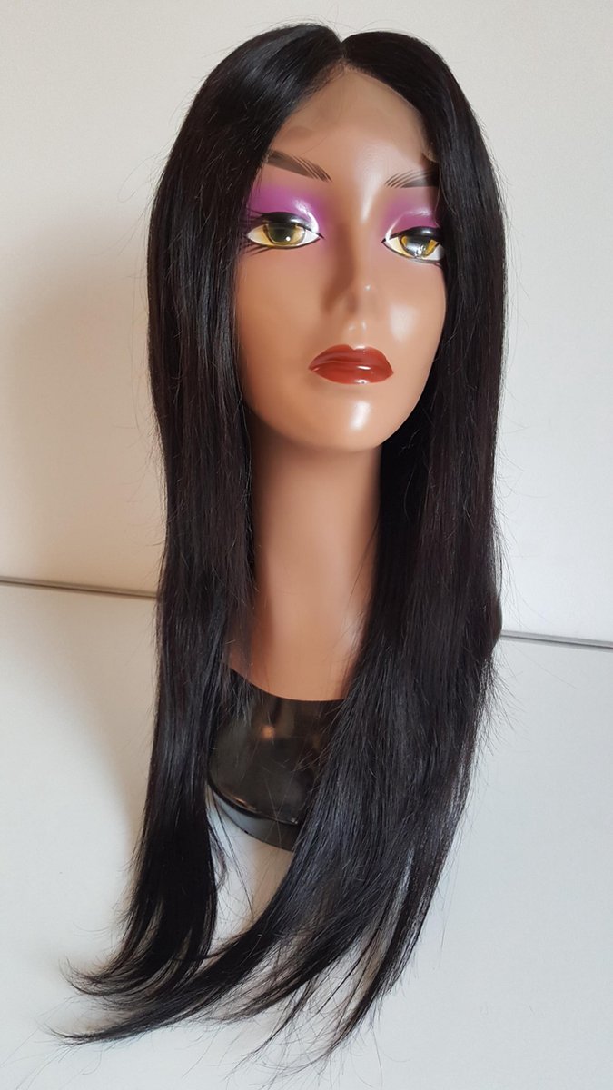 Braziliaanse Remy pruik 22 inch - donkerbruine rechte haren - Braziliaanse haren - Braziliaanse pruik - real human hair - echte menselijke haren - 4x4 lace closure pruik