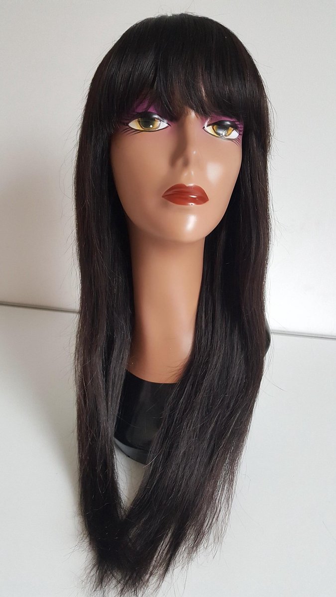 Braziliaanse Remy pruik 24 inch steil pruik met pony - echte menselijke haren - real human hair none lace wig