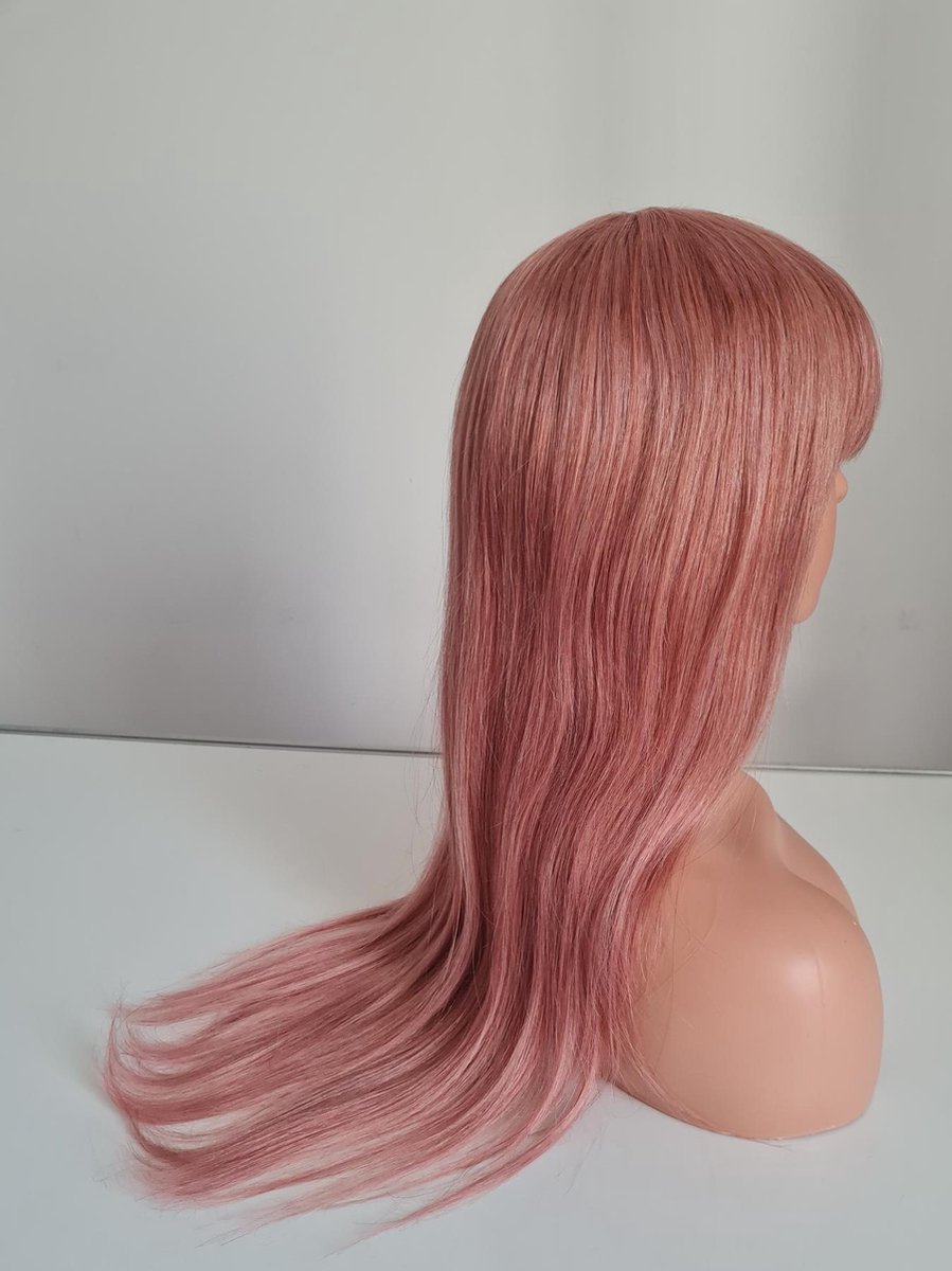 Braziliaanse Remy pruik 24 inch steil roze pruik met pony - echte menselijke haren - real human hair none lace wig