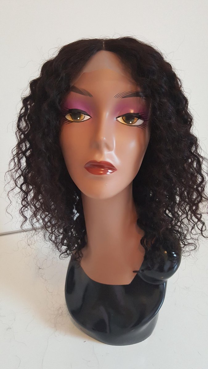 Braziliaanse pruik 14 inch - real human hair - natuurlijke zwarte diepe golf haren - Braziliaanse pruik - echt menselijke haren - met kleine (