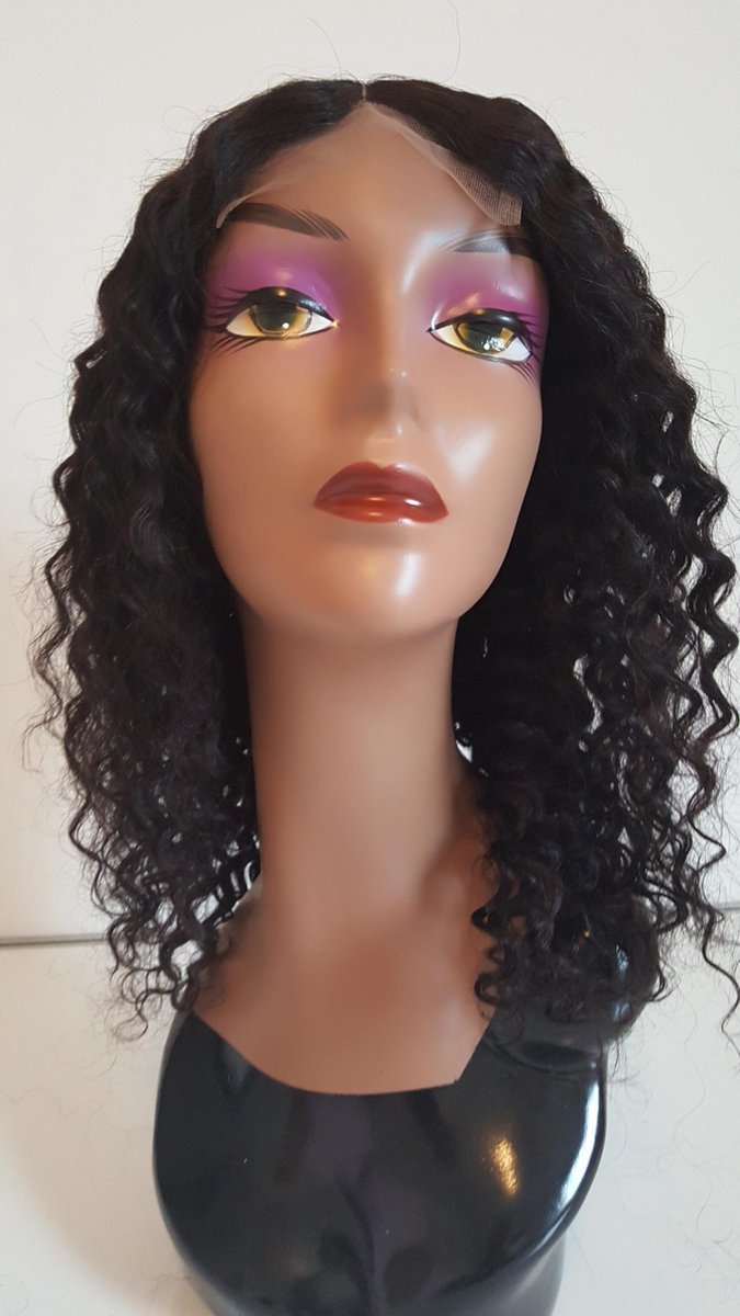 Braziliaanse pruik 16 inch - real human hair - natuurlijk zwarte diepe golf haren - Braziliaanse pruik - echt menselijke haren - met kleine (