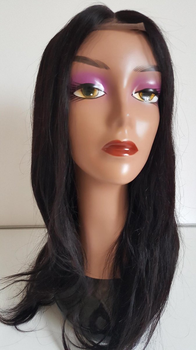 Braziliaanse pruik 20 inch - Braziliaanse haren - real human hair - donkerbruine rechte pruik - Braziliaanse pruik - echte menselijke haren - lijmloze lace front pruik