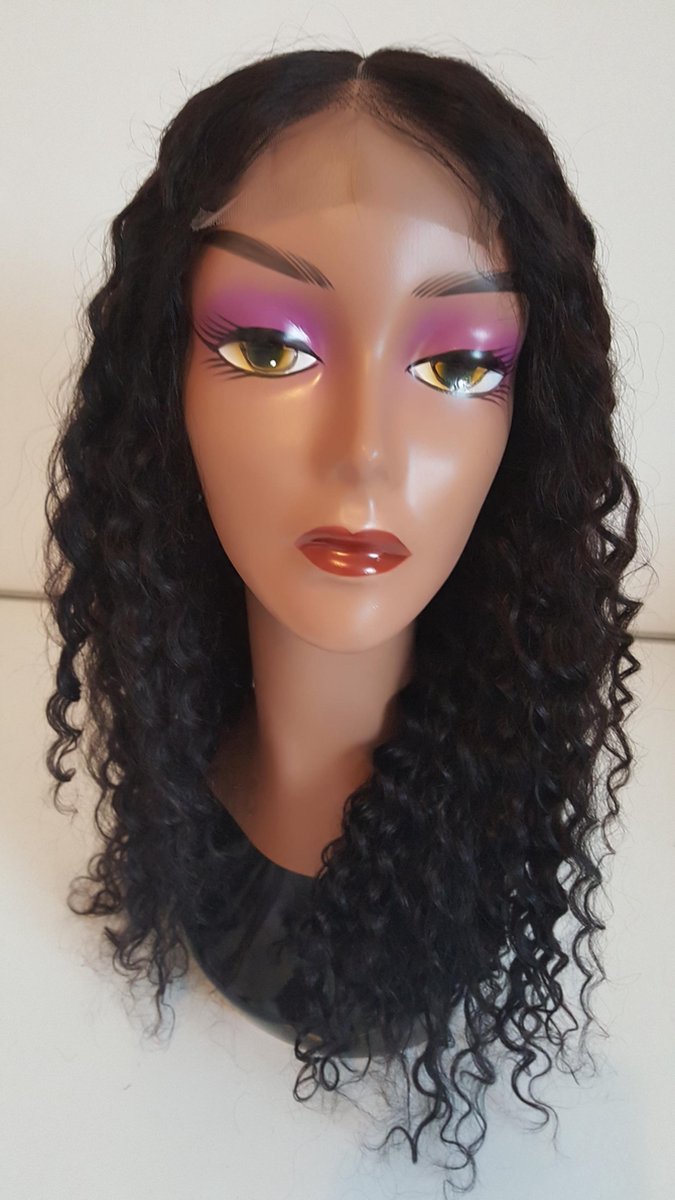 Braziliaanse pruik 20 inch - real human hair - natuurlijke zwarte diepe golf haren - Braziliaanse pruik - echt menselijke haren - met kleine (