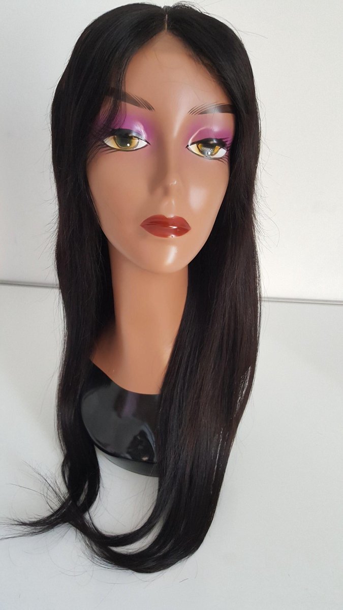 Braziliaanse pruik 24 inch - donkerbruine rechte haren - Braziliaanse haren - real human hair - Braziliaanse pruik - echte menselijke haren - 4x4 lace closure pruik