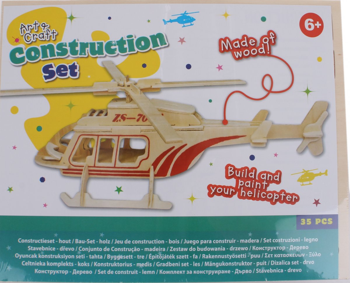 Free And Easy Bouwpakket Hout Helikopter 35-delig