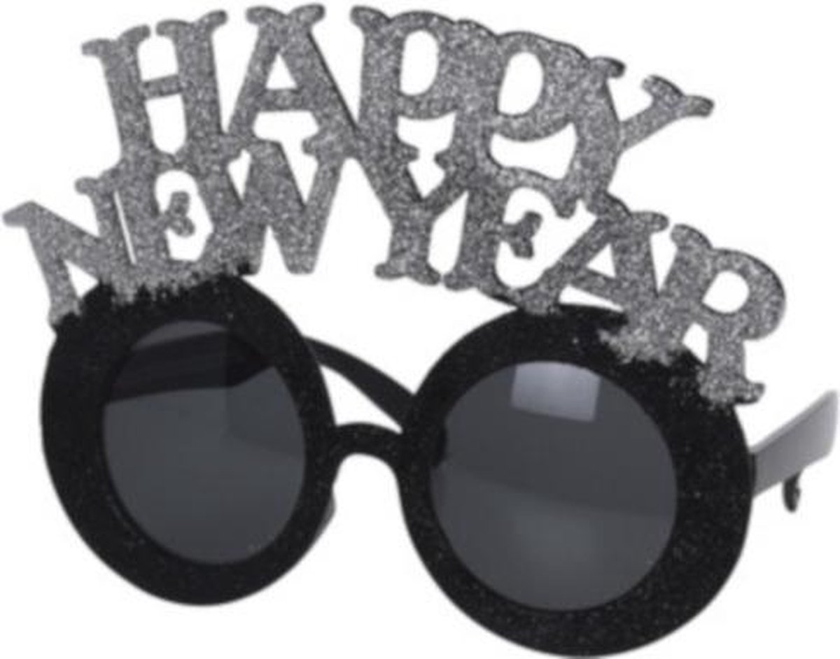 Free And Easy Feestbril Oud & Nieuw Happy New Year Zilver/zwart