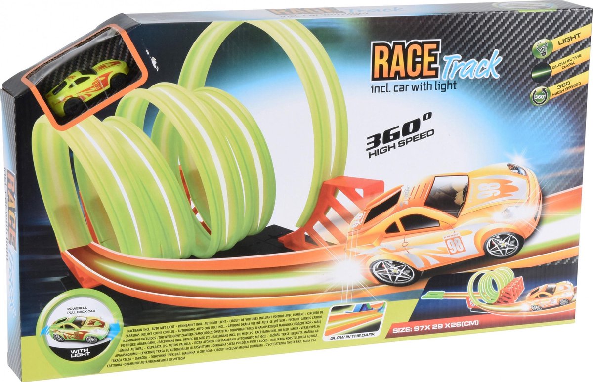 Free And Easy Racetrack Inc. Auto Met Licht 97 Cm Oranje/groen