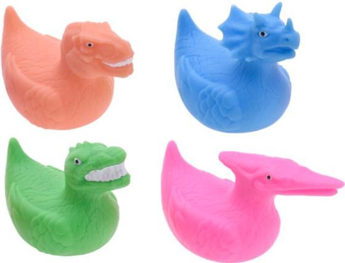 badeend Dino junior blauw/oranje/groen/roze 4-delig