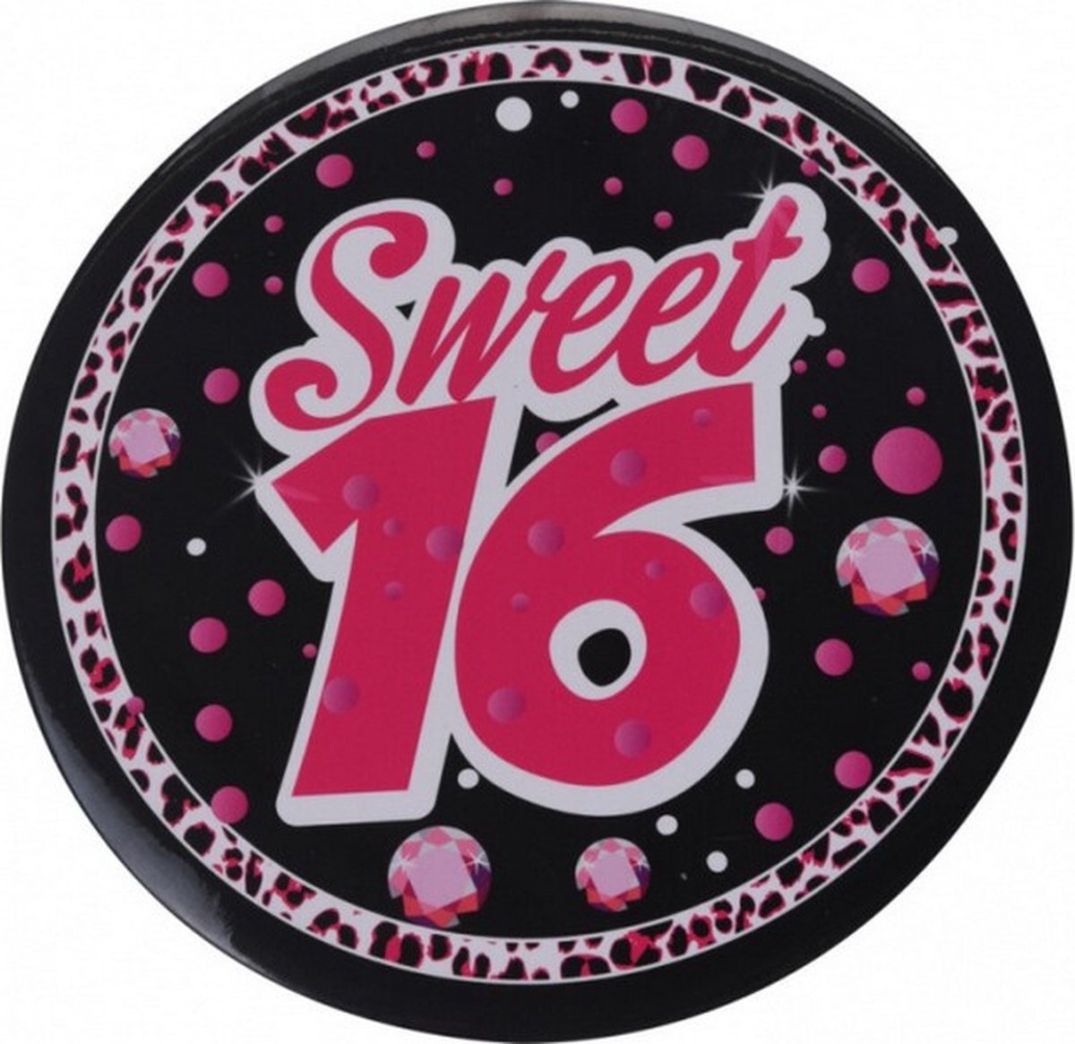 button Sweet Sixteen 15 cm roze/zwart