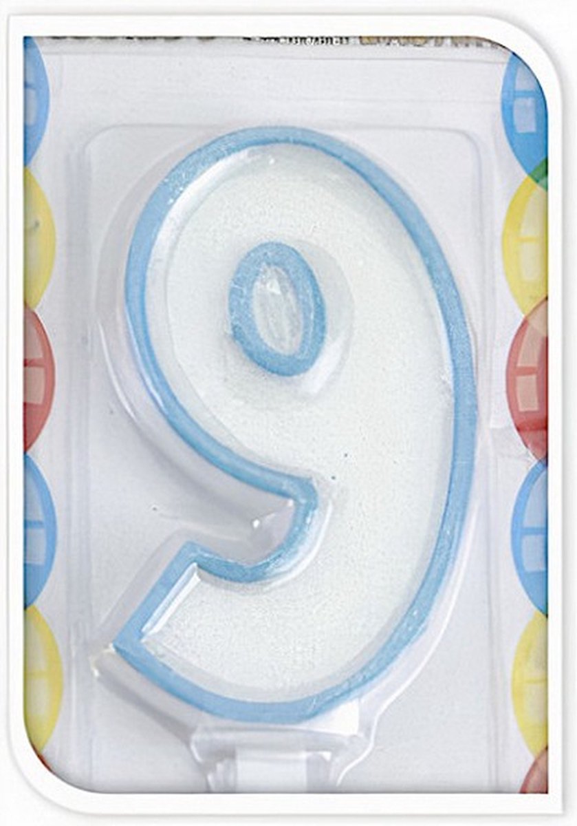 verjaardagskaars 9 jaar 17,5 cm wax blauw