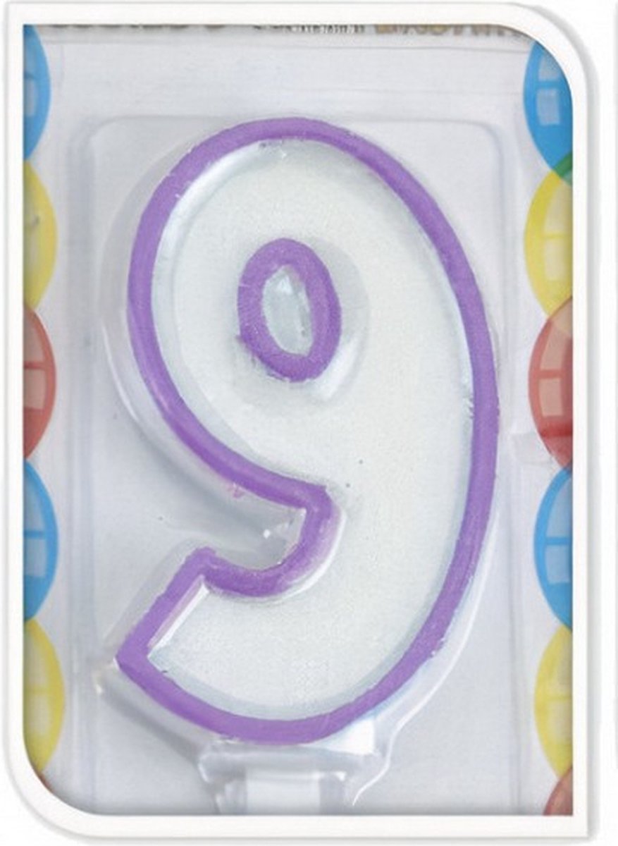 verjaardagskaars 9 jaar 17,5 cm wax paars