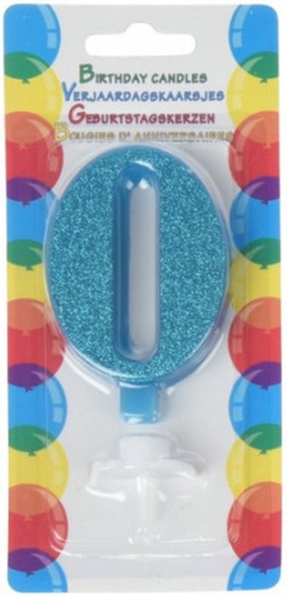 verjaardagskaars glitter 0 jaar 17,5 cm wax blauw