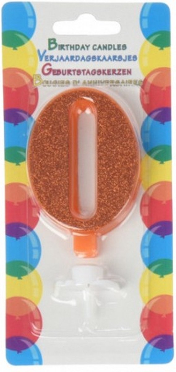 verjaardagskaars glitter 0 jaar 17,5 cm wax oranje