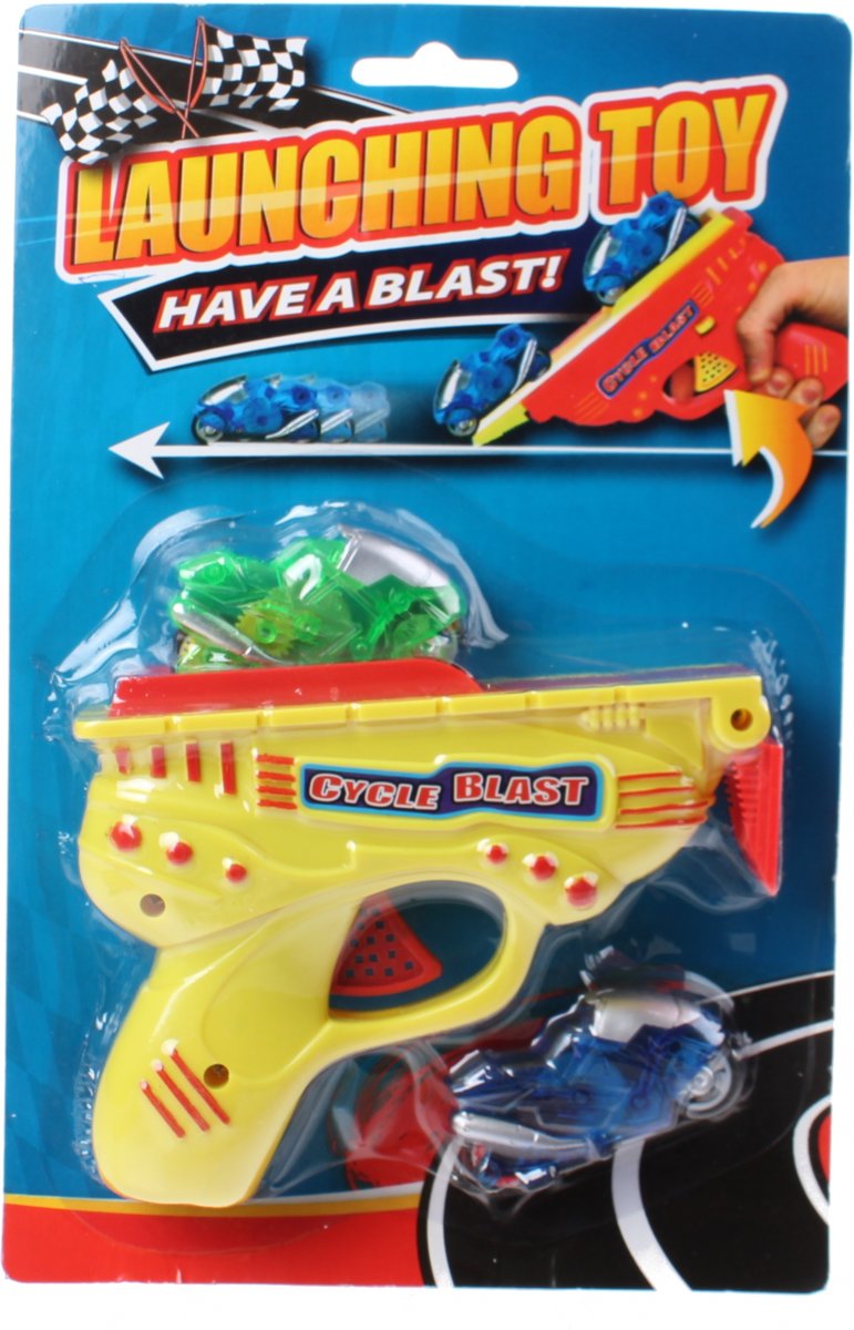 Free And Easy Motorpistool Launching Toy 13 Cm Geel 3-delig