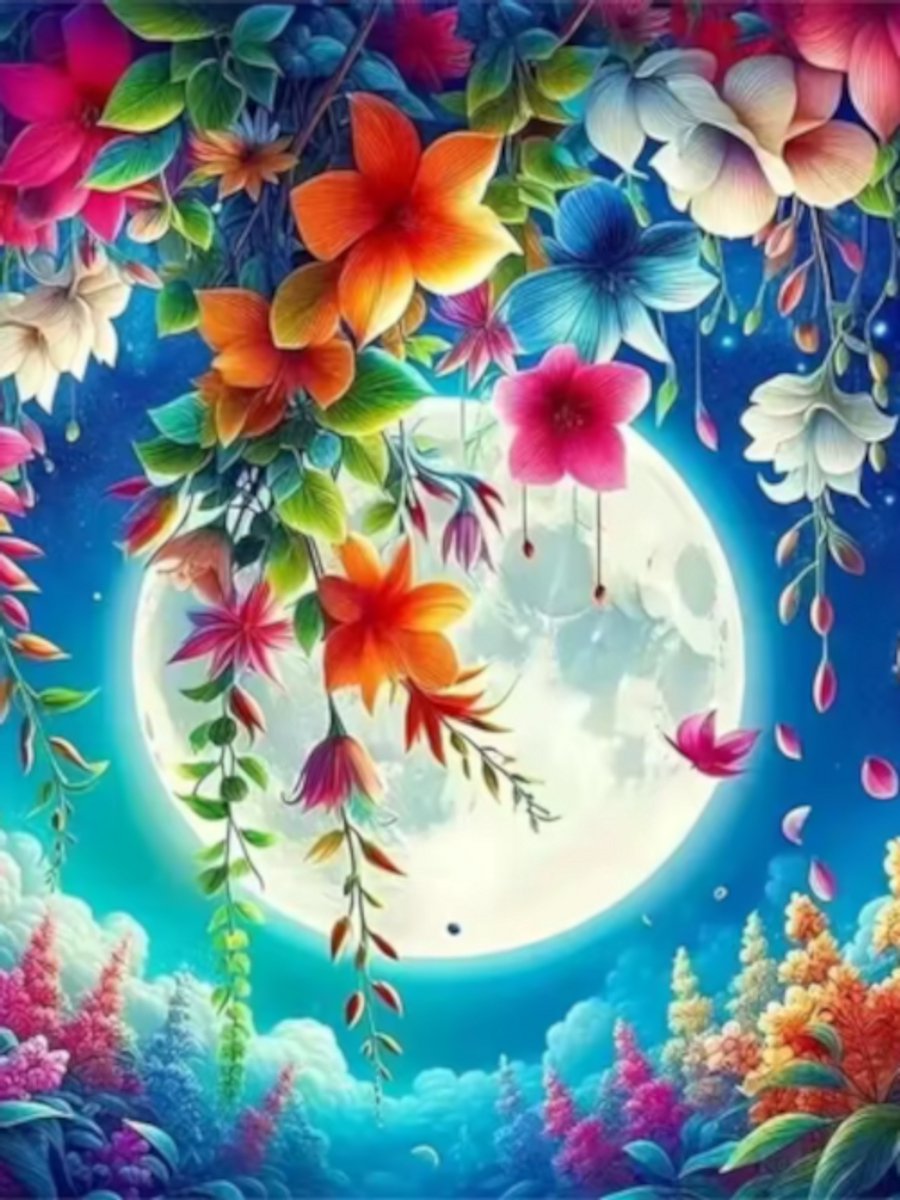 Diamond painting Bloemen maan 30x40cm vierkante steentjes