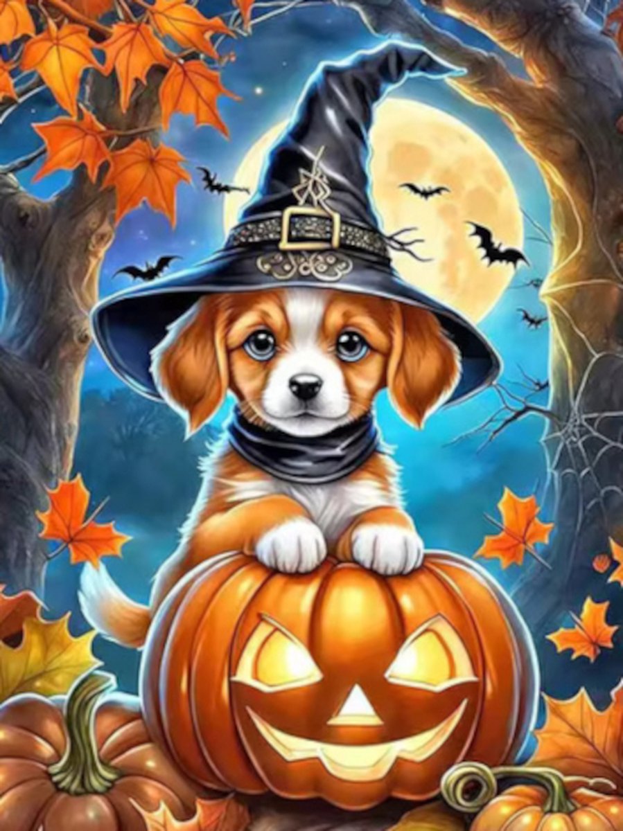Diamond painting Halloween hond vleermuis 30x40cm vierkante steentjes