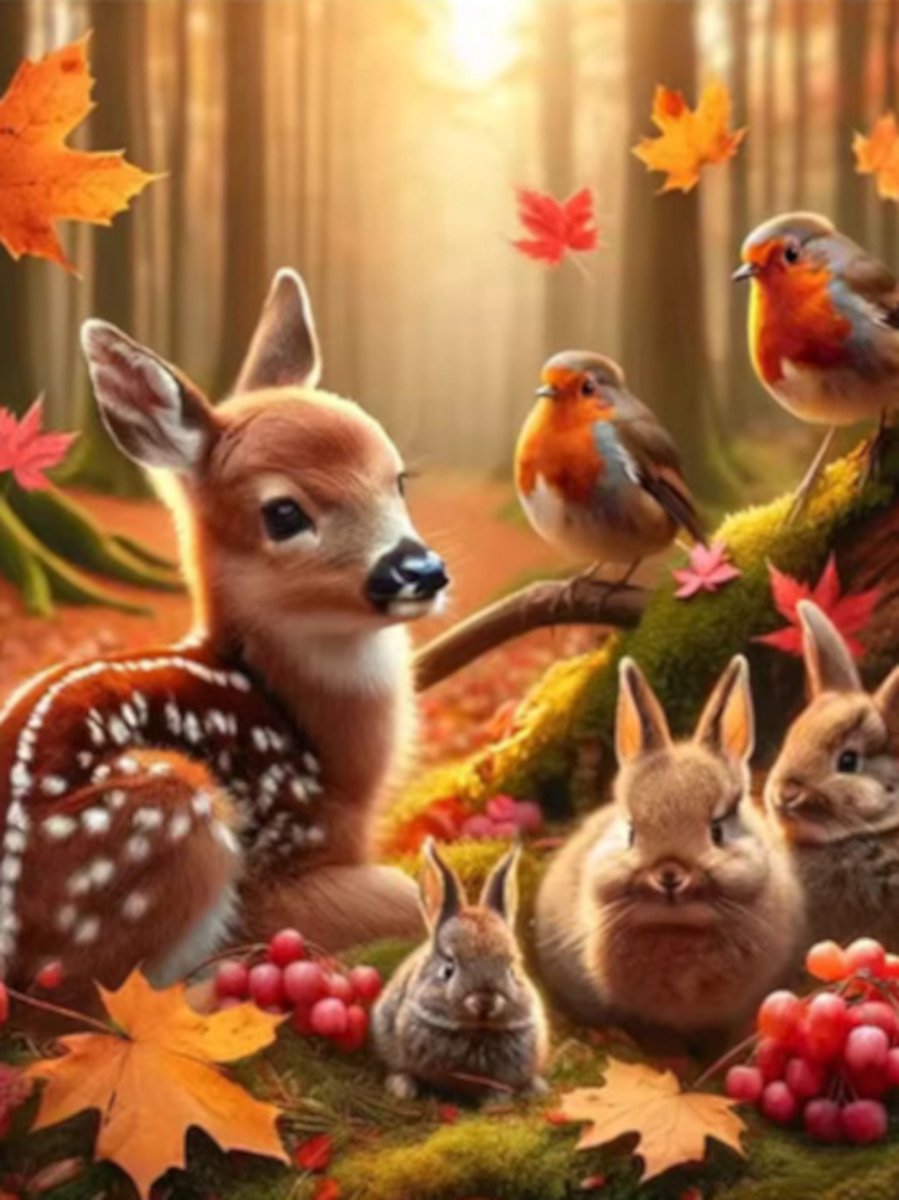 Diamond painting Hert konijn vogels 30x40cm vierkante steentjes