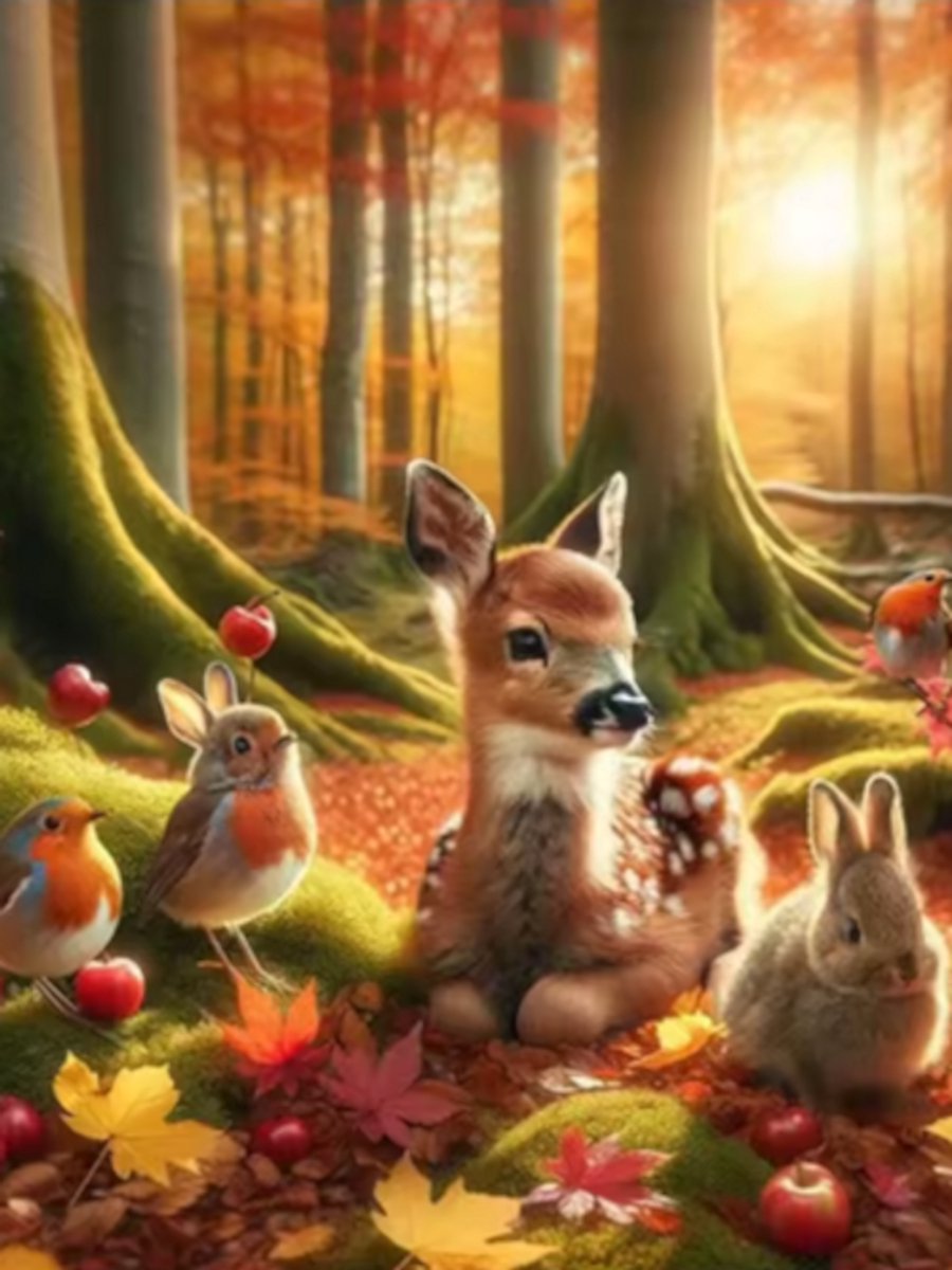 Diamond painting Hert konijn vogels herfst 30x40cm vierkante steentjes