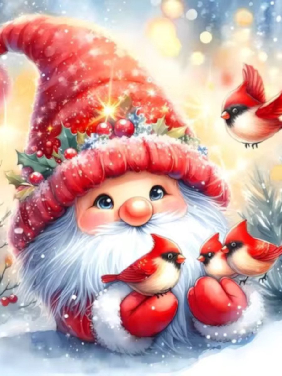 Diamond painting Kerst kabouter winter 30x40cm vierkante steentjes