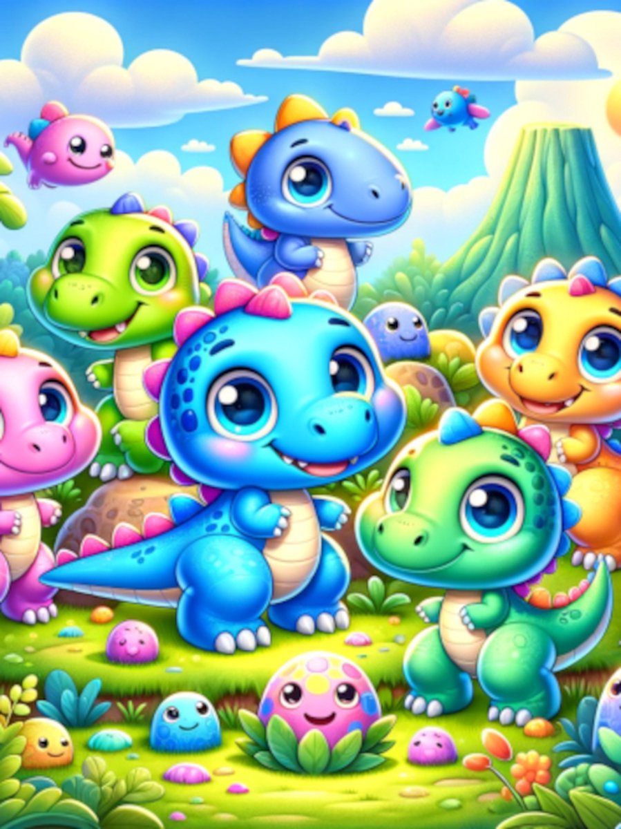 Diamond painting Schattige Dinosaurussen Dino 30x40cm vierkante steentjes