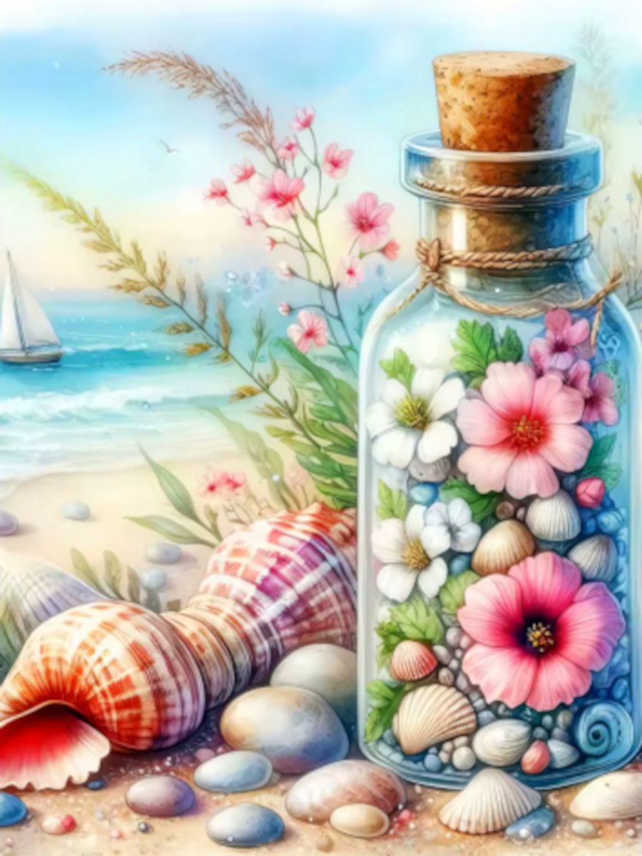 Diamond painting Strand flesje bloemen 30x40cm vierkante steentjes