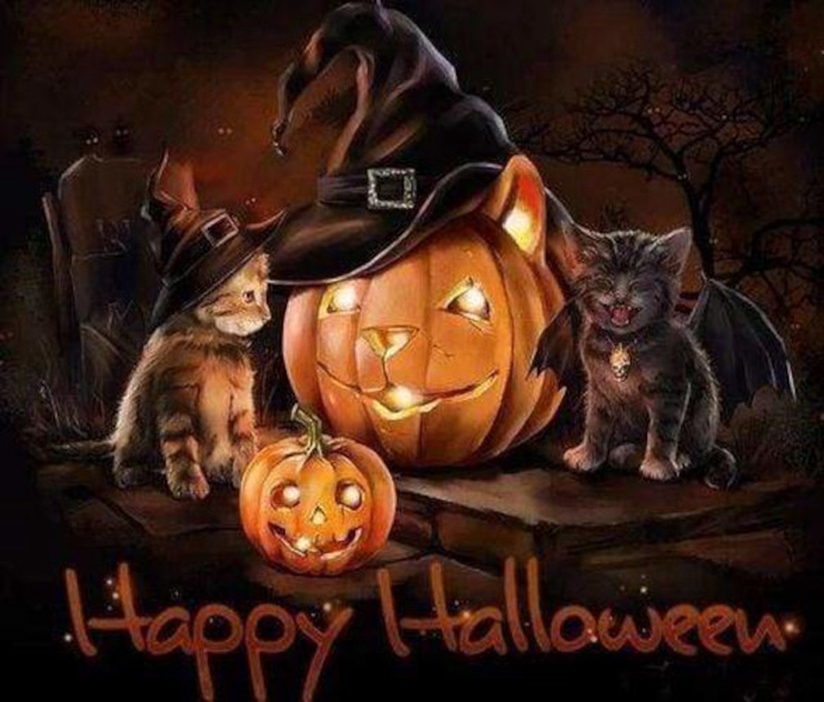 Diamond painting happy halloween kittens 30x40cm vierkante steentjes