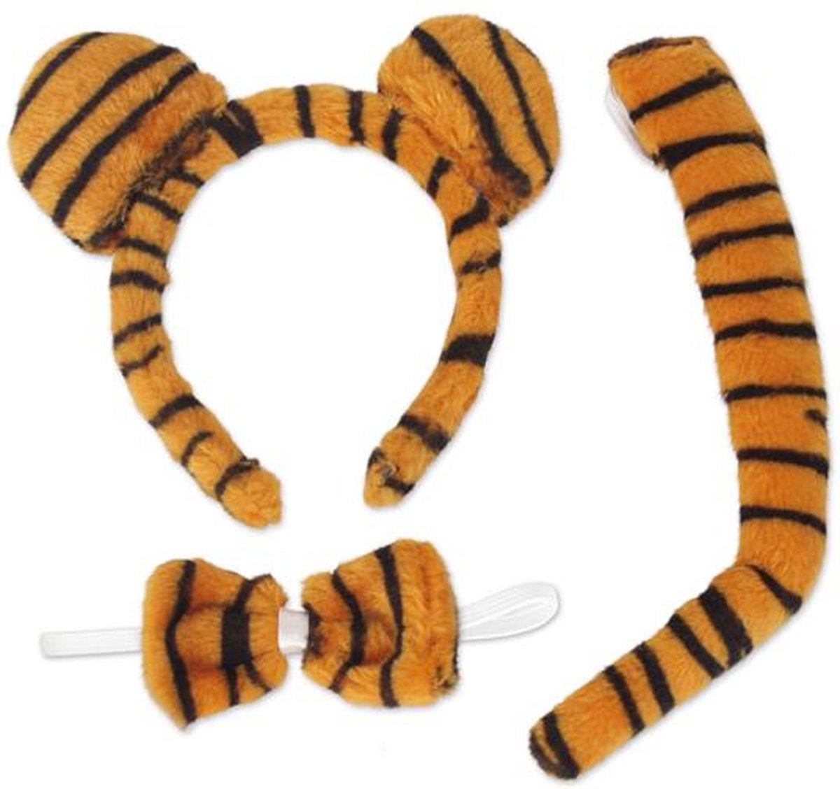 Tijger Set 3-Delig - Hoofdband met  Strik en Staart - Carnavalskleding Dames - Polyester