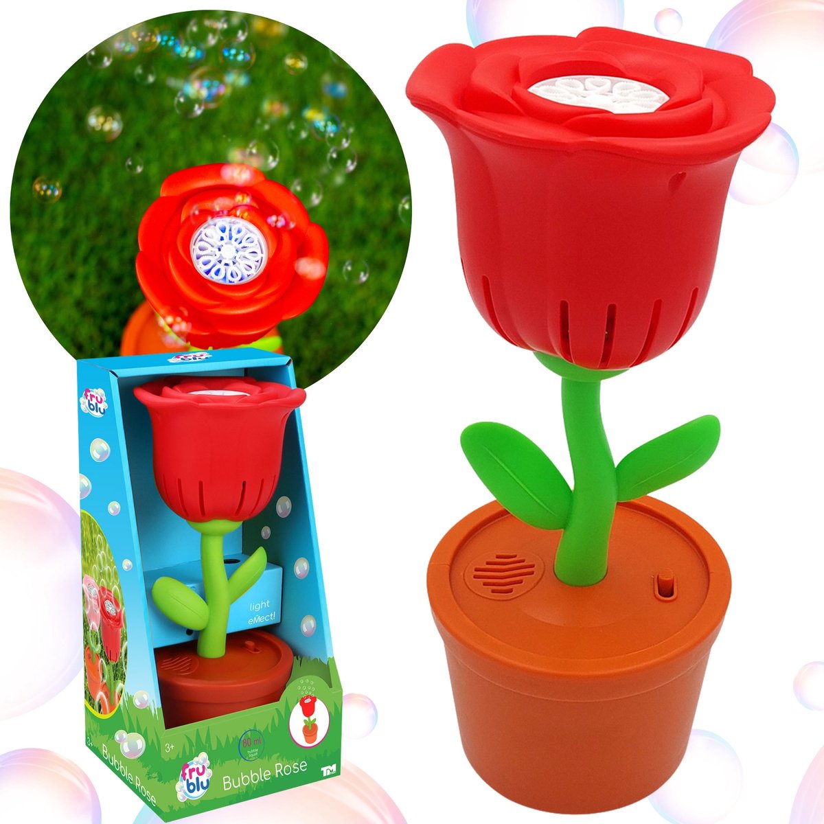    machine, zeepbellenroos + 80ml vloeistof, LED licht