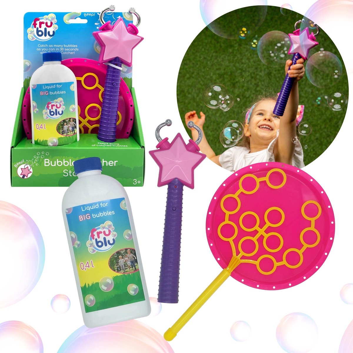   Ster Bubbelset voor het maken en vangen van zeepbellen, bellenvanger + vloeistof 400ml