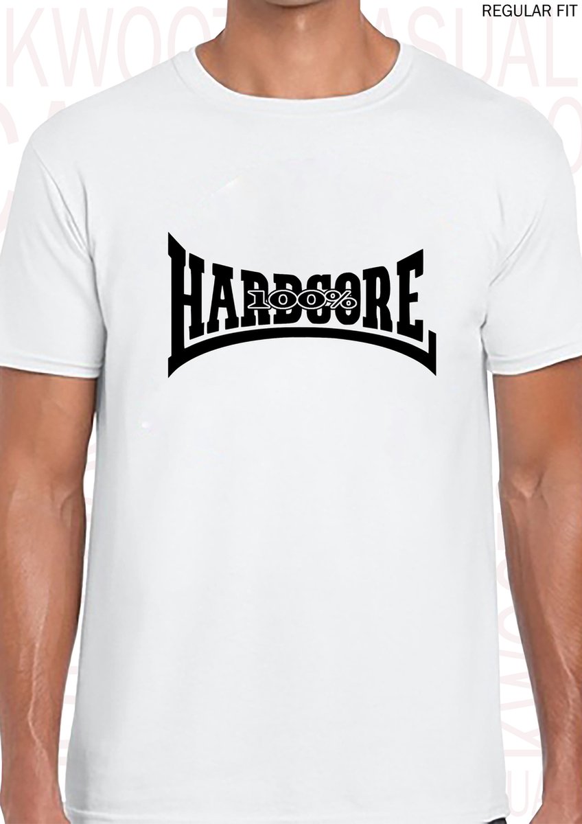 100% HARDCORE heren t-shirt - Wit - Maat 3XL - Korte mouwen - Ronde hals - Regular Fit - Quotes - Kwoots - Gabber