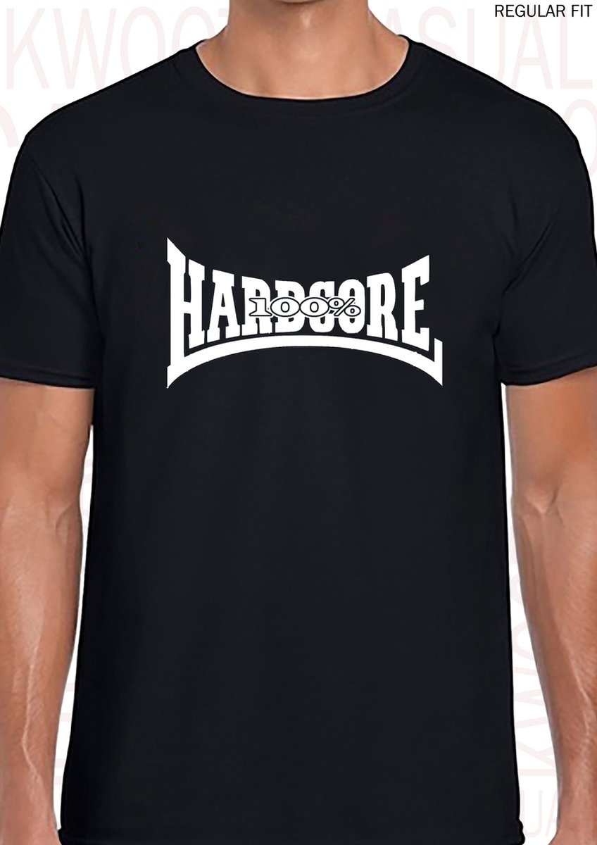 100% HARDCORE heren t-shirt - Zwart - Maat 3XL - Korte mouwen - Ronde hals - Regular Fit - Quotes - Kwoots - Gabber