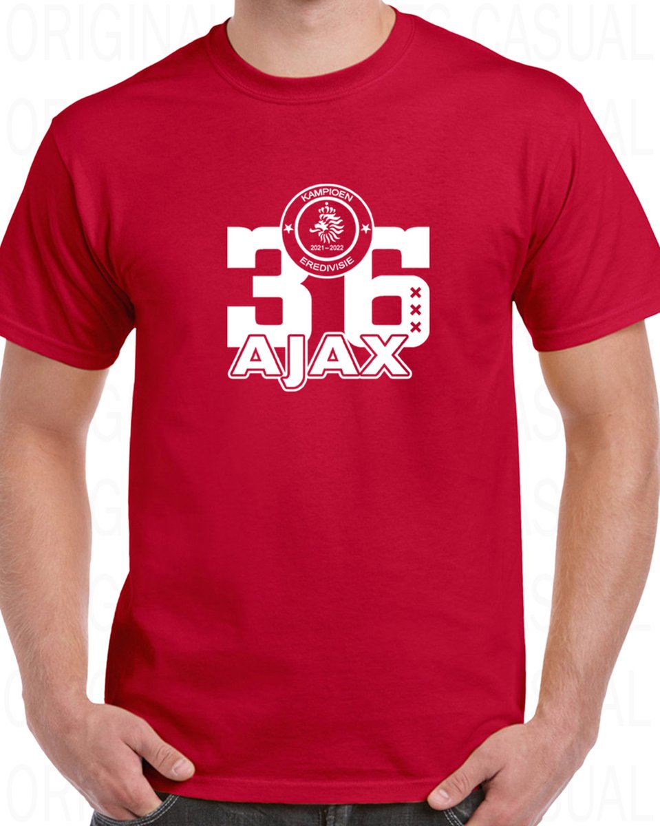 AJAX KAMPIOENSSHIRT heren - Rood - Maat 3XL - Korte mouwen - Ronde hals - Regular Fit - Landstitel 36e keer - Original Kwoots - Eredivisie voetbal KNVB - Seizoen 2021 / 2022