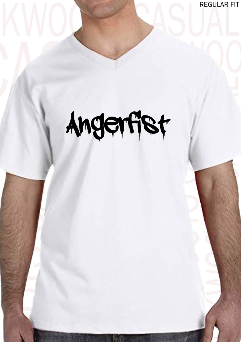 ANGERFIST heren t-shirt - Wit - Maat 3XL - Korte mouwen - V hals - Regular Fit - Quotes - Kwoots - Gabber - Hardcore