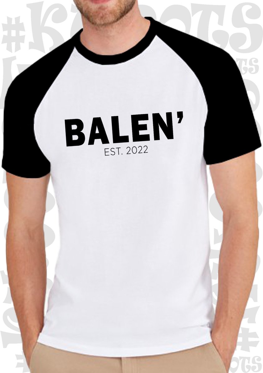 BALEN heren t-shirt - Wit met zwarte korte mouwen en halslijn- Maat 3XL - Leuke shirtjes - Grappig - Humor - Quotes - Kwoots