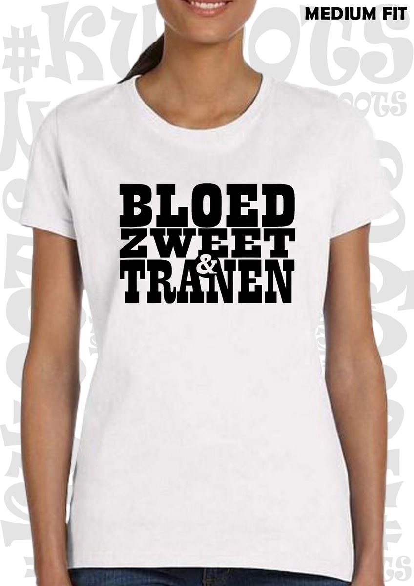 BLOED, ZWEET & TRANEN damesshirt - Wit - Maat L - Korte mouwen - Ronde hals - Medium Fit - Andre Hazes - Holland zingt Hazes - Quotes - Kwoots - Meezingen met klassiekers