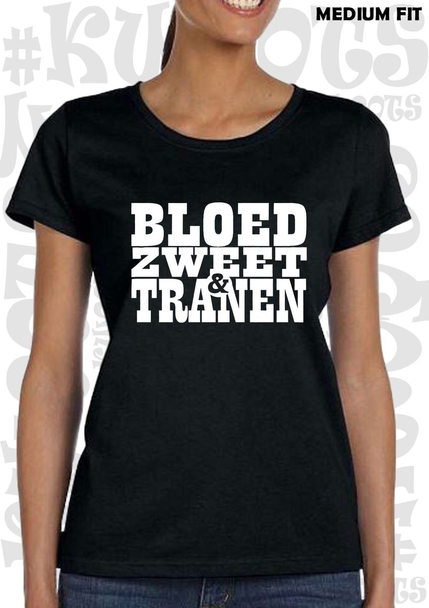 BLOED, ZWEET & TRANEN damesshirt - Zwart - Maat M - Korte mouwen - Ronde hals - Medium Fit - Andre Hazes - Holland zingt Hazes - Quotes - Kwoots - Meezingen met klassiekers