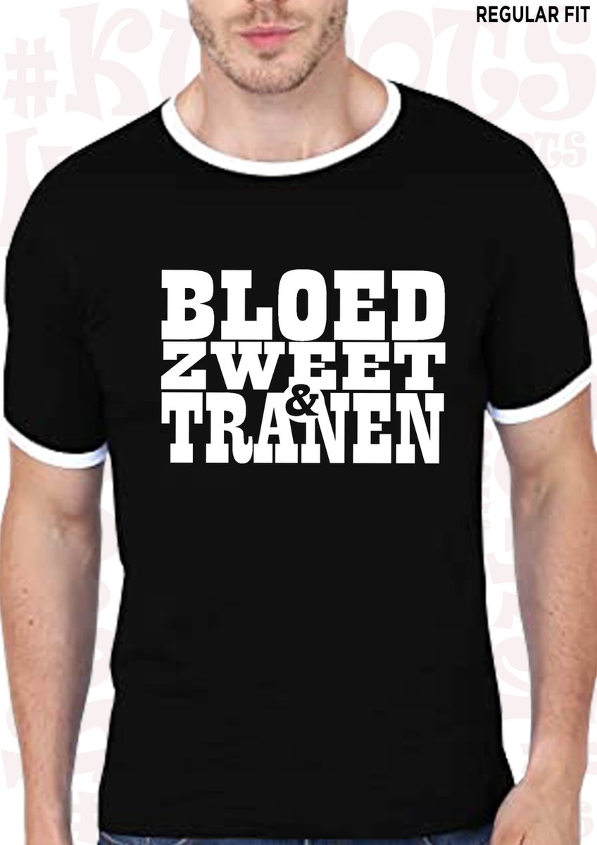 BLOED, ZWEET & TRANEN heren t-shirt - Zwart met wit - Maat 3XL - Korte mouwen - Ronde hals - Andre Hazes - Holland zingt Hazes - Quotes - Kwoots - Meezingen met klassiekers - Regular Fit