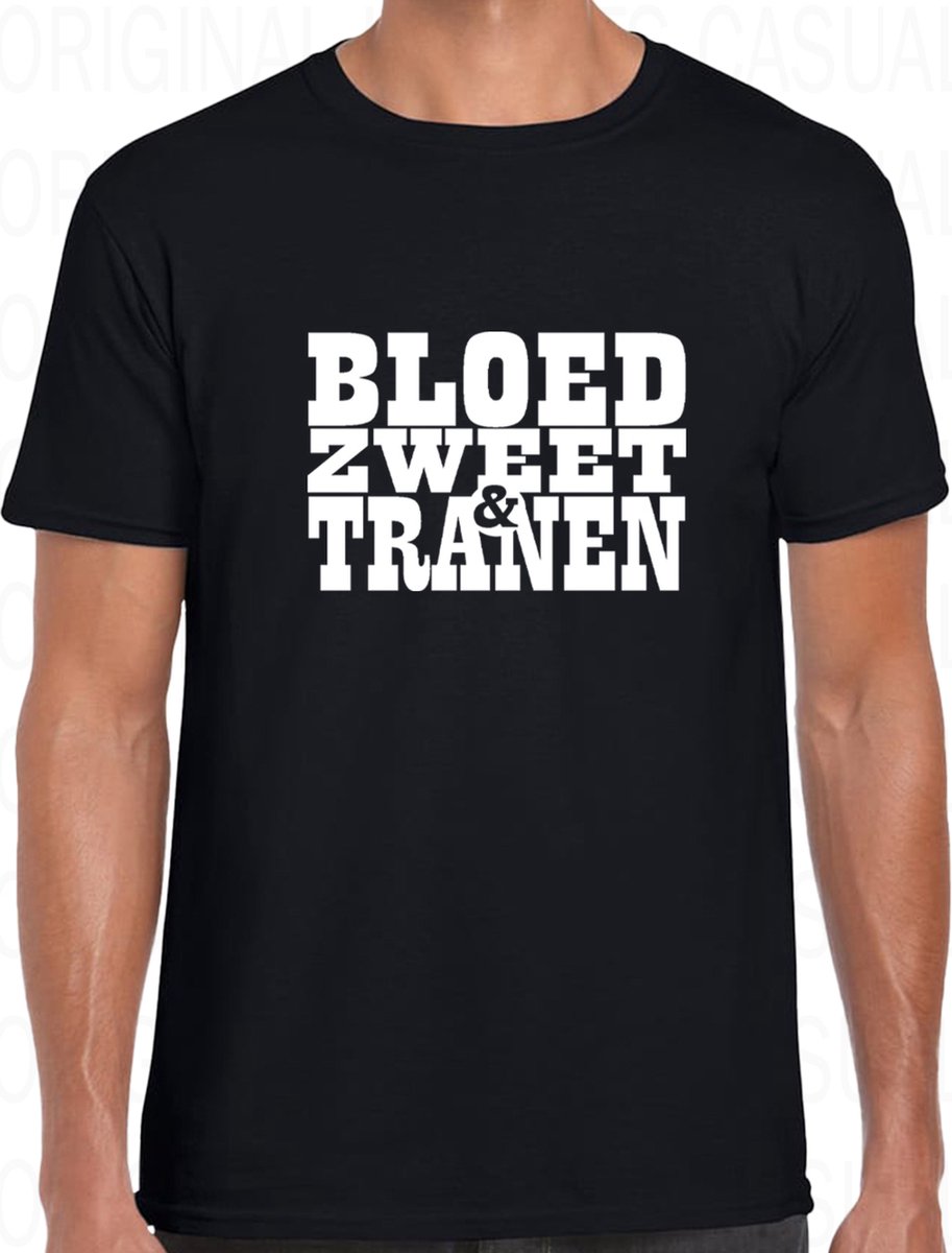 BLOED, ZWEET & TRANEN herenshirt - Zwart - Maat L - Regular Fit - Korte mouwen - Ronde hals - Andre Hazes - Holland zingt Hazes - Original Kwoots - Meezingen met klassiekers