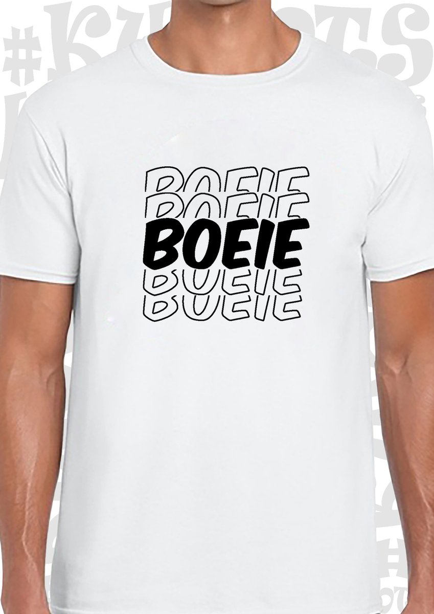 BOEIE heren t-shirt - Wit - Maat 3XL - Korte mouwen - Ronde hals - Quotes - Kwoots - Lekker belangrijk - Wat kan mij het schelen