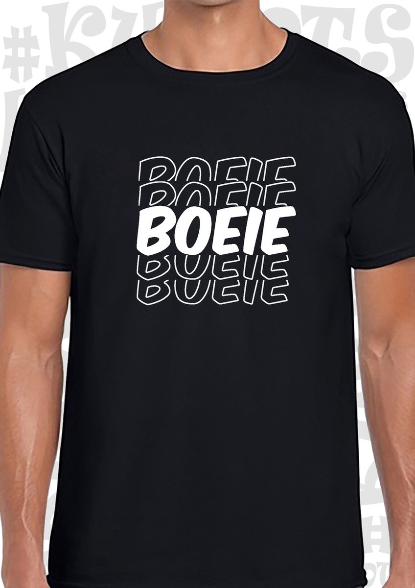 BOEIE heren t-shirt - Zwart - Maat L - Korte mouwen - Ronde hals - Quotes - Kwoots - Lekker belangrijk - Wat kan mij het schelen