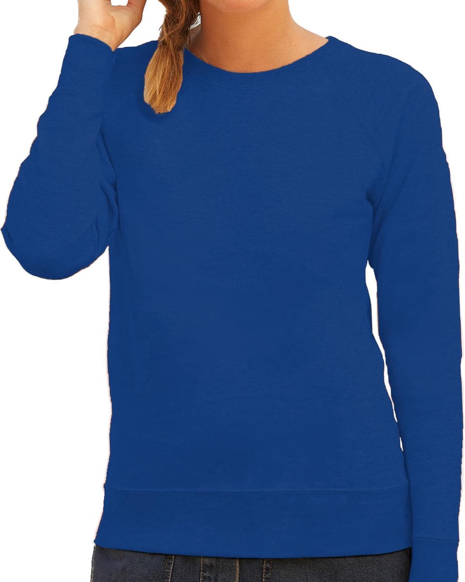 Blauwe sweater / sweatshirt trui met raglan mouwen en ronde hals voor dames - blauw - basic sweaters L (40)