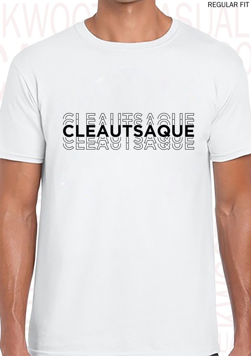 CLEAUTSAQUE heren t-shirt - Wit - Maat XXL - Korte mouwen - Ronde hals - Regular Fit - Quotes - Kwoots - Klootzak