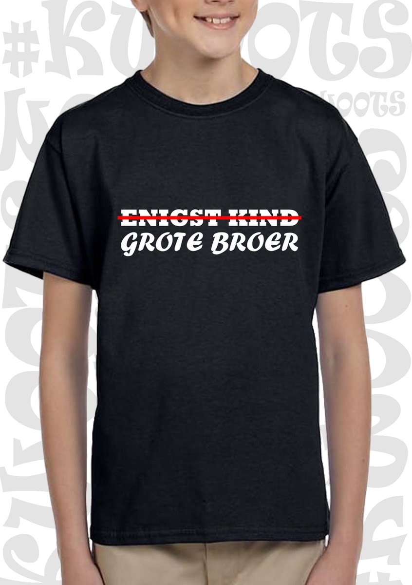 ENIGST KIND GROTE BROER kids t-shirt - Zwart - Maat 116 - Korte mouwen - Ronde hals - Big brother - Bekendmaking baby - Aankondiging zwangerschap