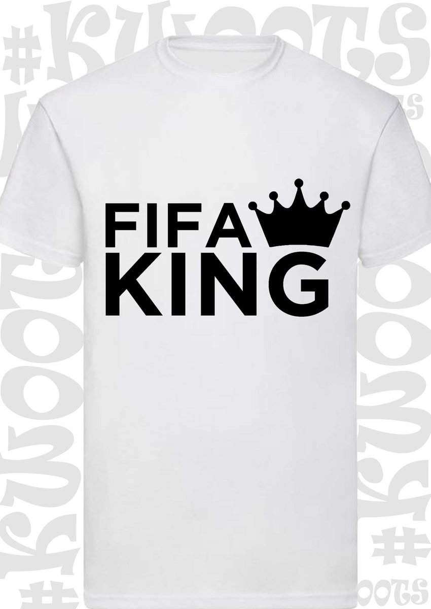 FIFA KING heren t-shirt - Wit - Maat S - korte mouwen - grappige teksten - leuke shirtjes - humor - quotes - kwoots - voetbal - kampioen