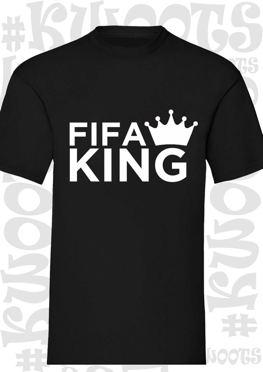 FIFA KING heren t-shirt - Zwart - Maat XL - korte mouwen - grappige teksten - leuke shirtjes - humor - quotes - kwoots - voetbal - kampioen