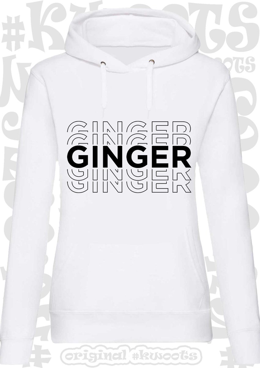 GINGER dames hoodie - Wit - lange mouw - Maat L - Met capuchon - Grappige teksten - Quotes - Kwoots - rood haar