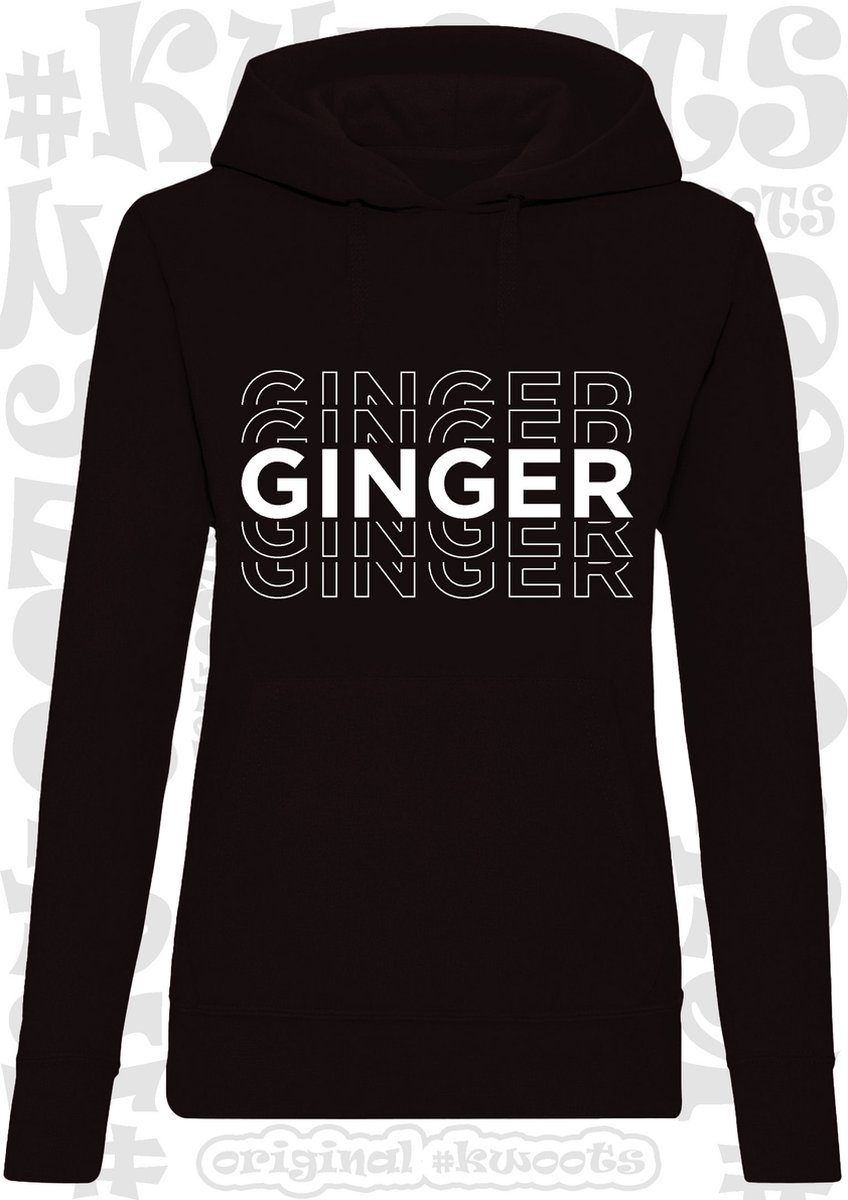 GINGER dames hoodie - Zwart - lange mouw - Maat L - Met capuchon - Grappige teksten - Quotes - Kwoots - rood haar